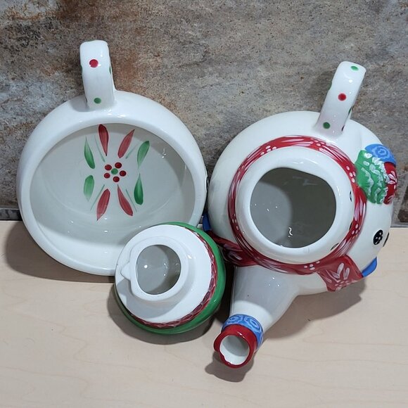 Temptations by Tara 3 Piece Ceramic Stacking Snowman Teapot Mug Cup Set - Picture 3 of 11